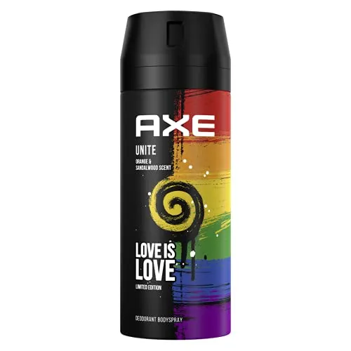 Axe Bodyspray Unite Love is Love Deo ohne Aluminium 150 ml - Limitierte Edition: Unisex-Deo ohne Aluminium mit frischer Orangen- und Sandelholznote, bietet effektiven Schutz vor Körpergeruch für ein selbstsicheres Auftreten.