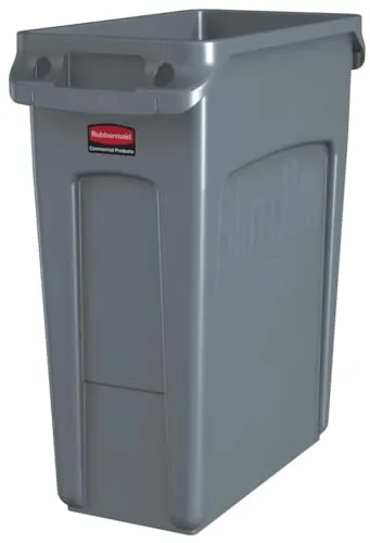 Rubbermaid Commercial Products Slim Jim Mülleimer 60L Grau – Rechteckiger Abfallbehälter mit Belüftungskanälen, robuster Kunststoff für Küche Büro und Gastronomie – 1971258