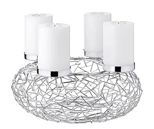 EDZARD Adventskranz Milano, 34 cm, Edelstahl - Nussknacker – Moderner Adventskranz aus vernickeltem Edelstahl, perfekt für 8 cm Kerzen, bringt festliche Stimmung in Ihr Zuhause und ist ganzjährig als Deko nutzbar.