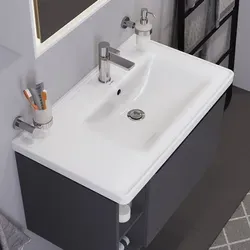 Duravit D-Neo Möbelwaschtisch 80 cm - Waschbecken mit 1 Hahnloch und Überlauf, bietet praktische Ablagefläche links und ist ideal für moderne Badezimmer.