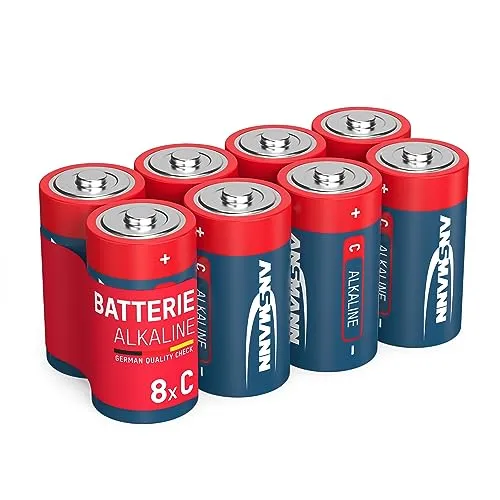 Ansmann Batterien Baby C (LR14) 8 Stück 1,5V - Alkaline Batterie langlebig & auslaufsicher Ideal für Spielzeug, LED-Taschenlampe, Radio, Modellbau, Megafone UVM, 5015571-01, schwarz