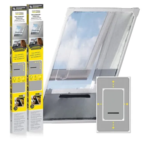 EASYmaxx Teleskop Fliegengitter für Dachfenster – Insektenschutz ohne Bohren - Praktisches Teleskop-Fliegengitter für Dachfenster (63x93 cm bis 100x160 cm) mit einfachem Einspannsystem. Bietet optimalen Schutz vor Insekten und bleibt dabei funktional. Ideal für frische Luft ohne Kompromisse!