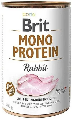 BRIT MONO PROTEIN RABBIT 400g - 100% reines Kaninchen-Protein - Hundefutter mit kompletter und ausgewogener Ernährung, ideal zur Reduzierung von Allergie- und Nahrungsmittelintoleranzrisiken.