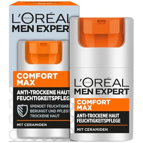 L'Oréal Men Expert Comfort Max Anti-Trockene Haut Feuchtigkeitspflege 50 ml - Sheabutter Creme & Kosmetik, speziell für trockene Männerhaut entwickelt, versorgt intensiv mit Feuchtigkeit und bekämpft erste Anzeichen von Müdigkeit dank Vitamin C.