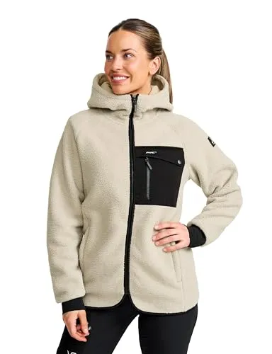 RevolutionRace Sherpa Hoodie für Damen - Bequeme Fleecejacke für Outdoor-Abenteuer, Beige Khaki, 3XL - Funktionsjacken mit hervorragender Wärmeisolierung und Feuchtigkeitsableitung, ideal für kühle Tage beim Wandern oder in der Stadt.