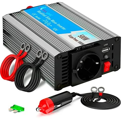 EXTRALINK OPIM - 500W Spannungswandler 12V 230V Wechselrichter 500W modifizierter Sinus Stromwandler KFZ Inverter DC AC Umwandler Fahrzeuge Auto Wohnmobil KFZ USB Port