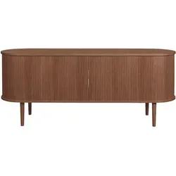 Miliboo Vintage-Sideboard EPIC aus dunklem Holz mit 2 Schiebetüren - Kommode im Retro-Stil mit markanter Silhouette und 6 Stauräumen, ideal für Wohnzimmer oder Büro, sorgt für warme Atmosphäre und stilvolle Ordnung.