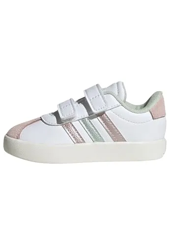 adidas Unisex Baby VL Court Shoes, FTWR White/Linen Green met./Sandy pink met., 23 EU