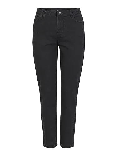PIECES Damen Pckesia Jeans - High-Waisted Mom-Jeans - Stylische 5-Pocket Jeans mit eng zulaufenden Beinen und knöchellanger Passform aus schwarzem Denim, ideal für trendbewusste Damen.