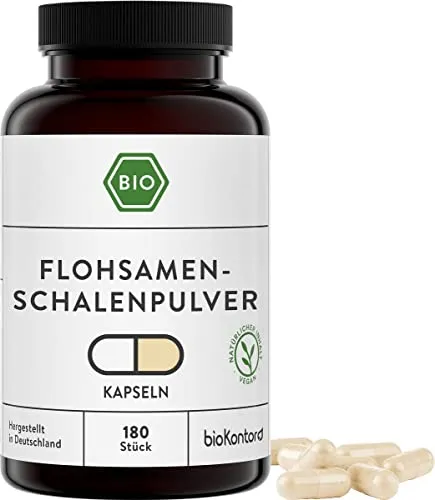 Flohsamenschalen Kapseln BIO - 700 mg vegane Kapseln, 180 Stück - Pflanzliches Ergänzungsmittel aus kontrolliert biologischem Anbau, 100% vegan und leicht einzunehmen - ideal für eine gesunde Verdauung.