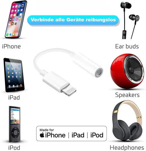 Original Apple Lightning auf 3,5mm-Klinke Kopfhörer iPhone Adapter MMX62ZM/A OVP