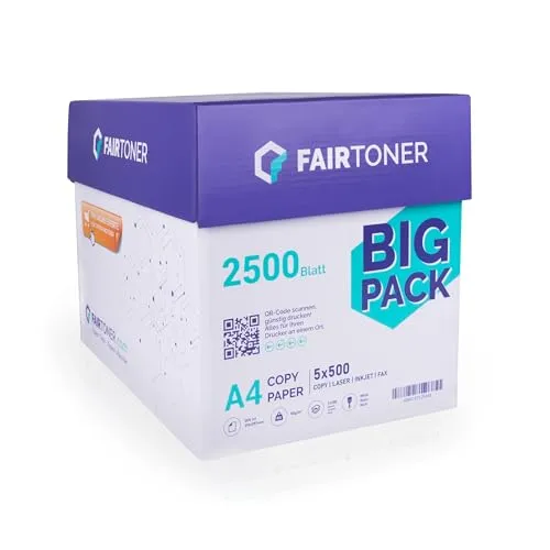 FairToner Kopierpapier 2500 Blatt DIN-A4 80g - Kopier- & Universalpapier, vielseitig einsetzbar für Laser- und Tintenstrahldrucker, ideal für hochwertige Ausdrucke im Alltag.