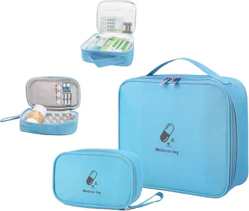 2er Set Medikamententasche Wasserdicht - Reiseapotheke Erste Hilfe Blau - Kofferwaagen: Praktische und wasserdichte Taschen für Ihre Reiseapotheke, ideal für den sicheren Transport von Medikamenten.