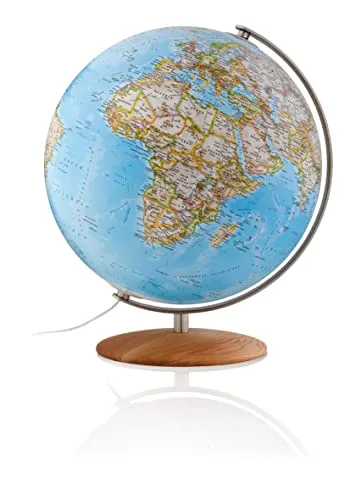 National Geographic Fusion 3702 Classic Leuchtglobus 37 cm - Klassischer Globus mit handkaschierter Oberfläche, Edelstahlmeridian und Eichenholzfuß – ideal für Bildung und Dekoration.