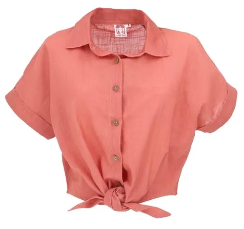 GURU SHOP Leichte Baumwoll Bluse - Siena, Damen, Size:S - Elegante Sommerbluse mit durchgehender Knopfleiste und Knoten-Detail. Der angenehm tragbare Stoff und die feinen Kokosknöpfe verleihen einen stilvollen Boho-Look, ideal für warme Tage.