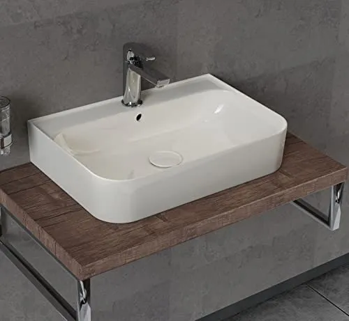 Aqua Bagno Aufsatzwaschbecken 55cm - Modernes eckiges Design - Waschbecken mit hochwertiger Keramik-Qualität, leicht zu reinigen und mit praktischem Überlauf – ideal für stilvolle Badezimmer.