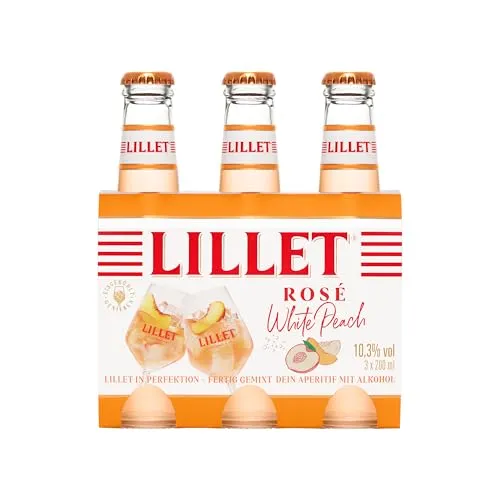 Lillet Rosé White Peach - Fruchtiger Aperitif im praktischen Dreierpack - Cocktails: Leckerer Mix aus Lillet Rosé & Pfirsich-Aroma, perfekt für Sommerpartys oder als Geschenk. Trinkfertig in 3 Miniaturflaschen à 200ml.