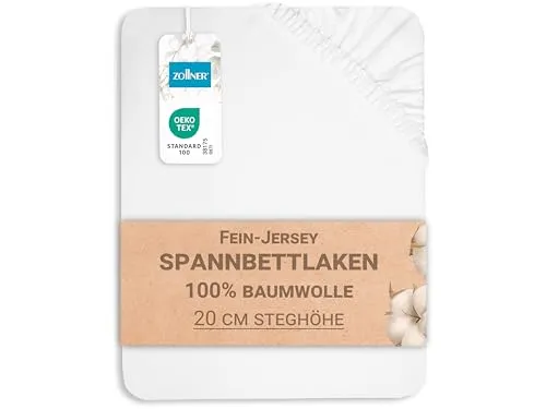ZOLLNER Spannbettlaken 180x200 cm - Hotelqualität in Weiß - Spannbetttuch aus 100% Baumwolle mit praktischem Gummibund, waschbar bis 95°C und Oeko Tex® zertifiziert - ideal für höchsten Schlafkomfort.