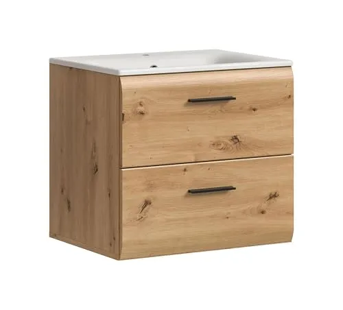 Waschtisch Igelsbachsee mit Waschbecken – Holzfarben, 60x55 cm - Stilvoller Waschtisch Igelsbachsee in Holzfarben mit 2 Schubkästen für viel Stauraum. Moderne Optik und hohe Materialqualität machen ihn zum idealen Badmöbel. Profitieren Sie von einem 10€ Willkommens-Gutschein bei Newsletter-Anmeldung!