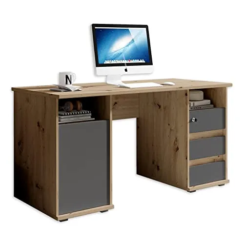 PRIMUS 2 Schreibtisch mit Schubladen, Artisan Eiche Optik - Kinderschreibtisch mit modernem Design und viel Stauraum, ideal für das Homeoffice. Drei Schubladen, darunter eine abschließbare, bieten sicheren Platz für wichtige Dokumente.
