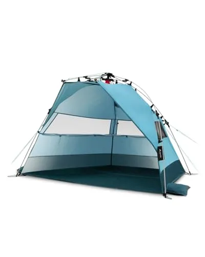 qeedo Quick Bay Strandmuschel mit UV-Schutz für 2 Personen - Strandmuschel mit UV80 Schutz, ideal für Familien und Hunde. Schnellaufbau und kompakte Packmaße bieten perfekten Sonnenschutz und Komfort am Strand.