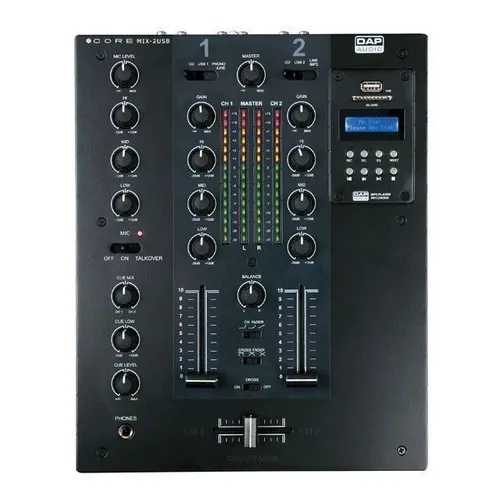 DAP CORE MIX-2 USB 2-Kanal DJ Mixer - Mischpult mit 2 USB-Audioschnittstellen für einfache Verbindung zu Laptops, ideal für Live-DJ-Sets und Aufnahmen auf USB oder SD-Karte.