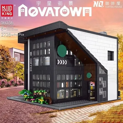 MOULD KING 16036 NOVATOWN – Kaffeehaus-Ecke mit Licht - Erlebe das Stadtleben mit diesem 2728-teiligen Steckbaustein-Set. Das moderne Kaffeehaus bringt Licht ins Spiel und ist kompatibel mit beliebten Marken. Ideal für kreative Bauprojekte!