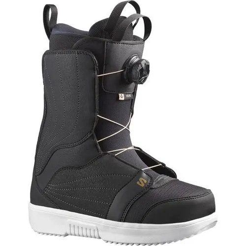 SALOMON PEARL BOA Snowboard Boot 2025 - Schwarz/Weiß/Gold - 38,5 - Snowboard Boots mit D-Light-Außensohle für hervorragendes Board-Gefühl und Stoßdämpfung. Der PEARL BOA bietet Komfort, Gewichtsersparnis und Anpassungsfähigkeit dank Ultralon-Innenschuh.