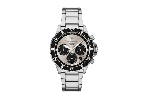 Emporio Armani Chronograph WORLD EXPLORER AR11722 - Elegante Herrenuhr mit Solarwerk und Edelstahlarmband. Das graue Zifferblatt mit arabischen Ziffern bietet eine stilvolle und zuverlässige Zeitmessung für den modernen Lebensstil.