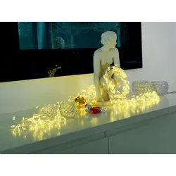 Konstsmide - LED Sternenlametta 10 Stränge  à 9 Dioden , 90 warm weiße Dioden, 12V Innentrafo, silberfarbener Draht; 6370-190