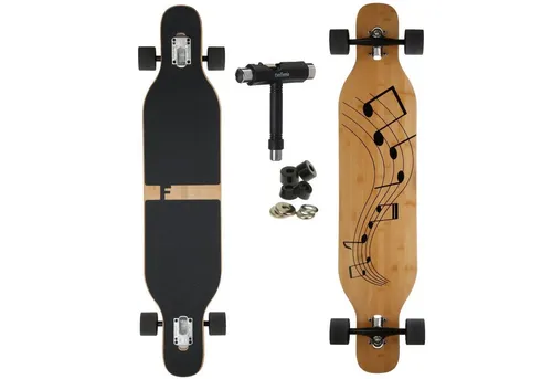 FunTomia Longboard mit 3 Flex Stufen - Drop Through Cruiser - Longboard für individuelle Flexibilität in 3 Stufen (Flex1 bis 122kg). Hochwertige Konstruktion aus Ahorn und Bambus für optimalen Fahrspaß und Style.