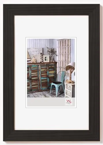 Walther Design Bilderrahmen Grado 50 x 70 cm - Schwarz - Wand- & Tischbilderrahmen aus hochwertigem Holz mit geriffeltem Flachprofil, ideal für stilvolle Präsentationen Ihrer Lieblingsbilder.