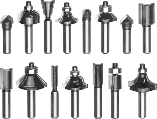Original Einhell 15 tlg. Fräser-Set - Einsätze zur Kantenbearbeitung & Aushöhlung - 15-teiliges Set mit 8 mm Schaftdurchmesser, ideal für präzise Holzarbeiten, sicher verstaut im Holzkoffer.