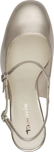Tamaris Damen Karree Pumps mit Blockabsatz Vegan Riemchen - Größe 40 EU, Farbe Gold - Elegante Tamaris Pumps mit komfortablem TouchIt-Fußbett und rutschfestem ANTIslide-Absatz. Ideal für lange Tage und festliche Anlässe, bieten sie perfekten Halt und eine stilvolle Optik.