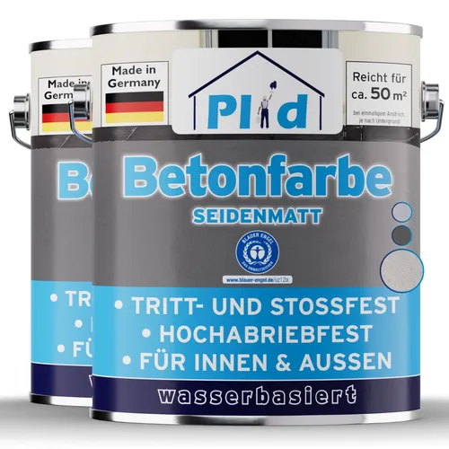 Betonfarbe 5L Kieselgrau - Hochdeckend und Schnelltrocknend - Innen- & Außenfarbe, ideal für Beton und Zement mit hoher Deckkraft, schnelltrocknend, UV-beständig und für alle Zimmer geeignet.