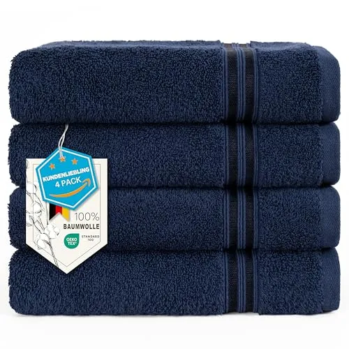 Hammetex 4er Handtücher Set, Dunkelblau, 100% Baumwolle - Handtücher – 4er Set aus 100% Baumwolle, weich, saugstark und schnell trocknend, ideal für Badezimmer, Spa oder Hotel.