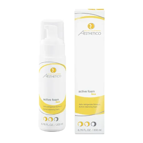 AESTHETICO active foam 200 ml - Reinigungsschaum für fettige und unreine Haut - Effektiver Reinigungsschaum mit Glycolsäure und Salicylsäure-Derivat, der porentief reinigt, Unreinheiten reduziert und die Haut revitalisiert. Ideal für die tägliche Pflege von problematischer Haut.