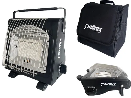 Phönix Heizstrahler Gasheizung 1,7KW Gasstrahler Keramik Camping Heizung +Tasche