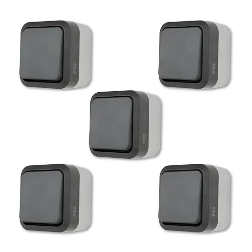 REV AquaStorm SPARSET - 5x Kreuzschalter - Lichtschalter Feuchtraum IP55, einpolig, Aufputz, 230V, 10A, anthrazit