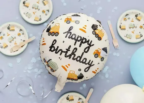 Balon foliowy Pojazdy budowlane 45cm PartyDeco 5904555020917
