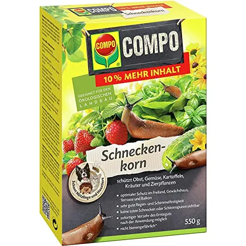 COMPO Schneckenkorn 550g - Effektives Streugranulat gegen Nacktschnecken - Hochwirksames Streugranulat zur Bekämpfung von Nacktschnecken an Gemüse und Zierpflanzen. Ideal für den Einsatz im Freiland und Gewächshaus. Einfach in der Anwendung und schont Nützlinge.