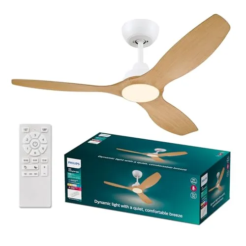 Philips Olas Deckenventilator, 132cm ⌀ mit LED-Licht - Lampen, leistungsstarker Deckenventilator mit dimmbarem LED-Licht und Fernbedienung für ganzjährige Nutzung und optimale Luftzirkulation.