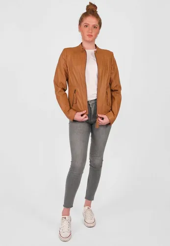 Bikerjacke JCC "6011099-2" Damen, Gr. S, cognac - Funktionsjacke aus 100% Lammleder mit seitlichen Reißverschlusstaschen und anpassbarer Passform, ideal für stilvolle Auftritte im Frühjahr und Sommer.