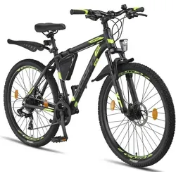 Licorne Bike Mountainbike Effect Premium 26, 27,5 & 29 Zoll - Hochwertiges Mountainbike in Schwarz/Lime mit 2x Disc-Bremse, ideal für Abenteuer im Gelände und bis 95 kg belastbar.