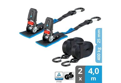 valonic Spanngurt Ratsche mit Haken SG-012-40 - 2er Set für sicheren Transport - Zubehör für Autoanhänger: 4m lange Ratschenspanngurte mit robusten Metallhaken, ideal für SUP Boards, Kajaks und Motorräder. Sicherer Halt für Ihre Ladung!