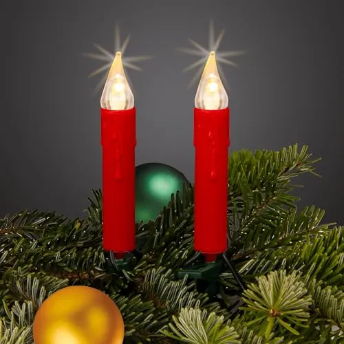 Hellum LED Lichterkette Innen - 30 rote Kerzen, 8,7m warmweiß - Weihnachtsbeleuchtung für festliche Stimmung: Diese energieeffiziente LED-Lichterkette mit 30 roten Kerzen sorgt für eine stimmungsvolle Beleuchtung und ist ideal für die Weihnachtsbaumdekoration im Innenbereich.
