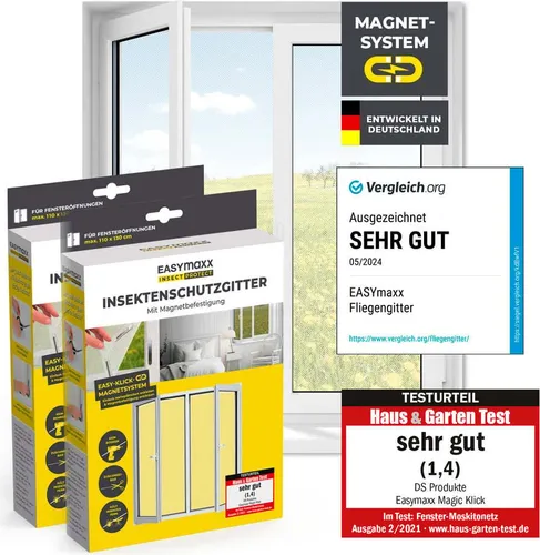 EASYmaxx Insect Protect Magnet-Insektenschutzgitter 2er-Set, bis max. 110 x 130cm
