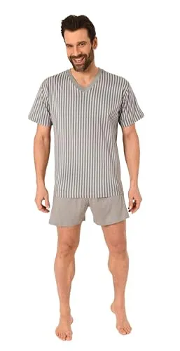 Normann Herren Schlafanzug kurz Shorty Pyjama aus 100% Baumwolle, Farbe:grau1, Größe:48
