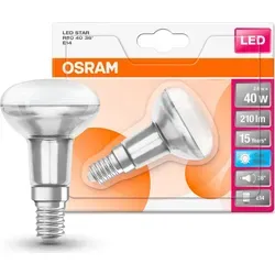 OSRAM STAR E14 R50 LED Strahler 2,6W 36° - Neutralweiß - Hochwertiger LED Reflektor R50 von OSRAM mit 210 lm Lichtstrom und 15.000 Stunden Lebensdauer. Ideal für Vitrinen und Wohnräume, bietet sofort 100 % Licht ohne Aufwärmzeit.