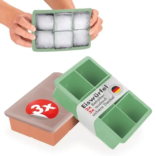 Blumtal Eiswürfelformen Silikon 3er Set - 6er Eiswürfelform mit Deckel - BPA-freie Silikon Eiswürfelform - Ice Cube Tray lebensmittelecht - Ice Tray - Olivgrün + Olivgrün + Mineral Rot